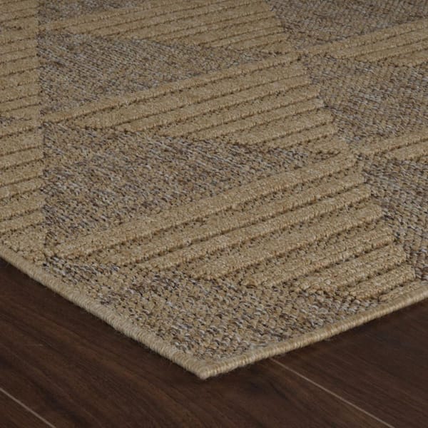 Beige, Brown 8 ft. x 11 ft. Woven Geometric Polypropylene Rectangle Indoor/Outdoor Area Rug