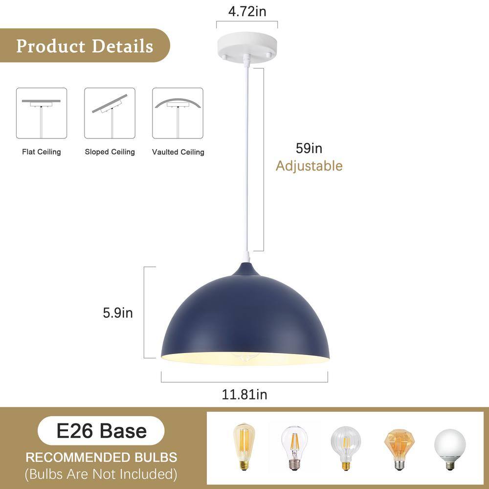 Blue Metal Dome Adjustable Pendant Light