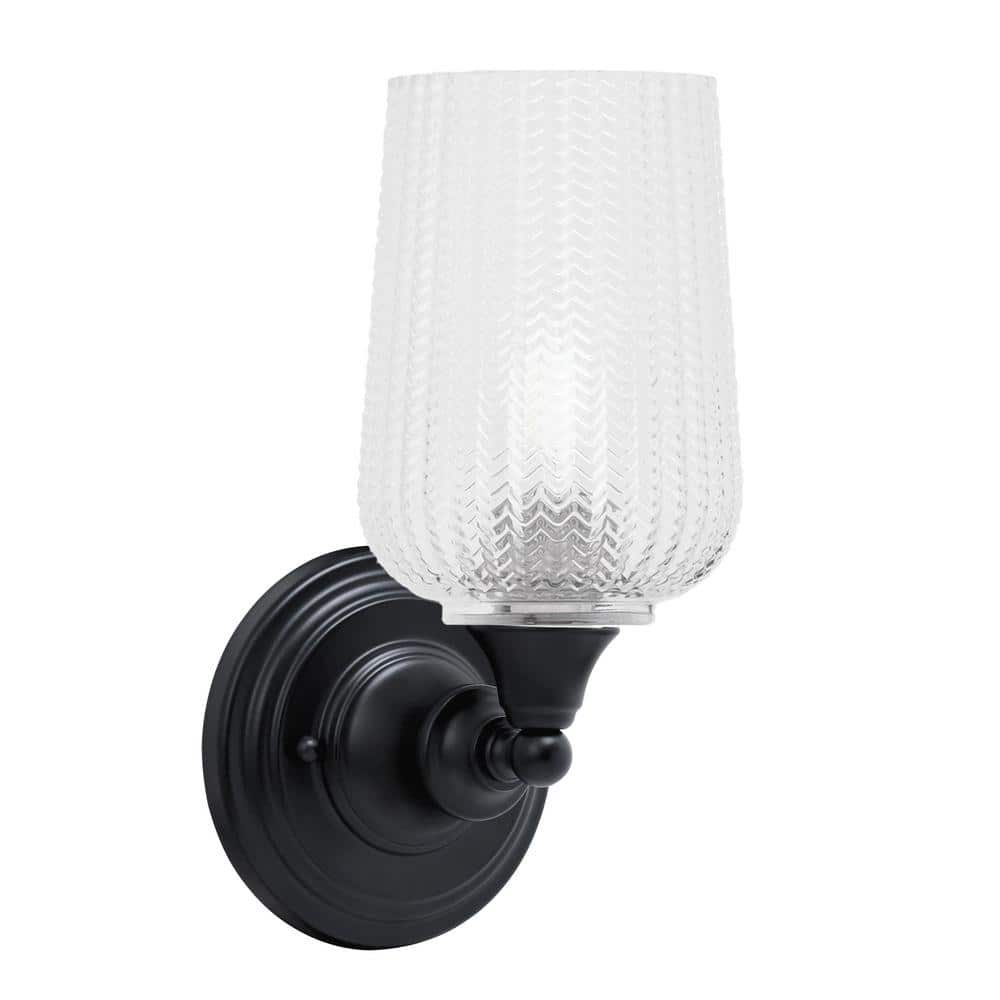 Fulton 1 Light Matte Black Wall Sconce 5 in. Clear Textured Glass