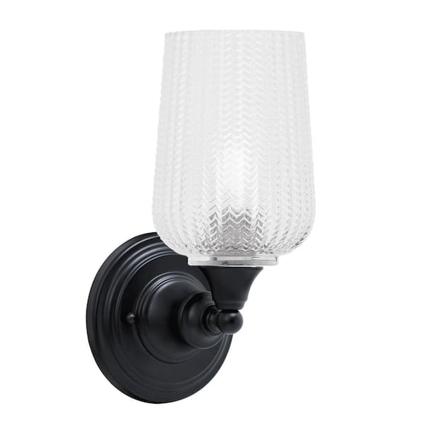 Unbranded Fulton 1 Light Matte Black Wall Sconce 5 in. Clear Textured Glass