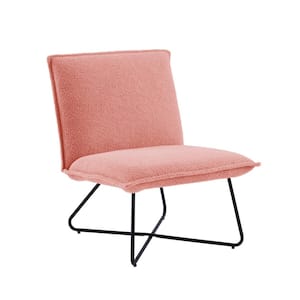 Lauralee Blush Sherpa Accent Chair with Black Metal Legs