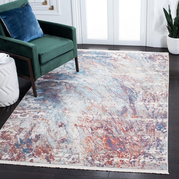 Vintage Persian 3 ft. x 4 ft. Blue/Rust Distressed Marble Area Rug