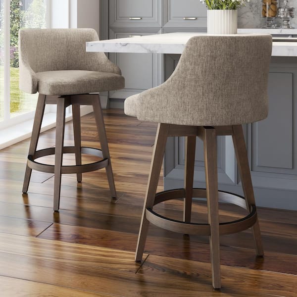 Amisco Amisco Nolan 26 in. Swivel Counter Stool - Beige and Brown Woven Polyester/Brown Wood