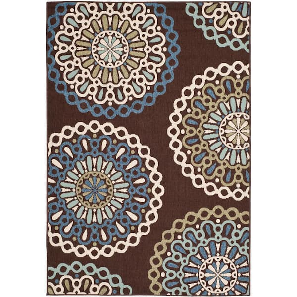 SAFAVIEH Veranda Chocolate/Blue 4 ft. x 6 ft. Floral Indoor/Outdoor Patio  Area Rug