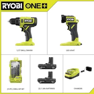 ONE+ 18V Cordless 2-Tool Combo Kit w/ Drill/Driver, LED Light, (2) 1.5 Ah Batteries, Charger, and Bit Set (15-Piece)