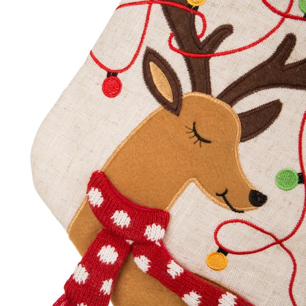 Glitzhome 21 in. L LED Embroidered Linen Christmas Stocking - Reindeer  1113203055 - The Home Depot