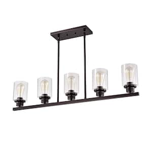 Indoor 5-Light Oil Rubbed Bronze Steel Kitchen Island Pendant Light with Clear Glass Shade Uplight Adjustable Height