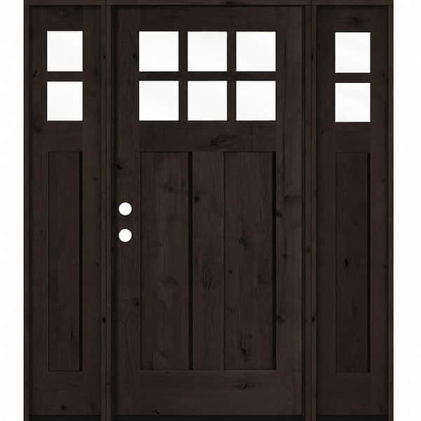 64 in. x 80 in. Knotty Alder Right-Hand/Inswing 6 Lite Beveled Clear Glass True Black Stain Wood Prehung Front Door wDSL