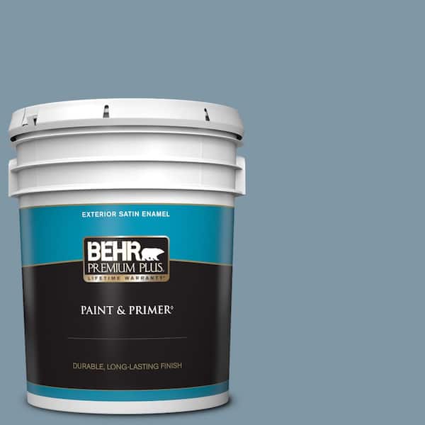 BEHR PREMIUM PLUS 5 gal. #560F-5 Bleached Denim Satin Enamel Exterior Paint & Primer