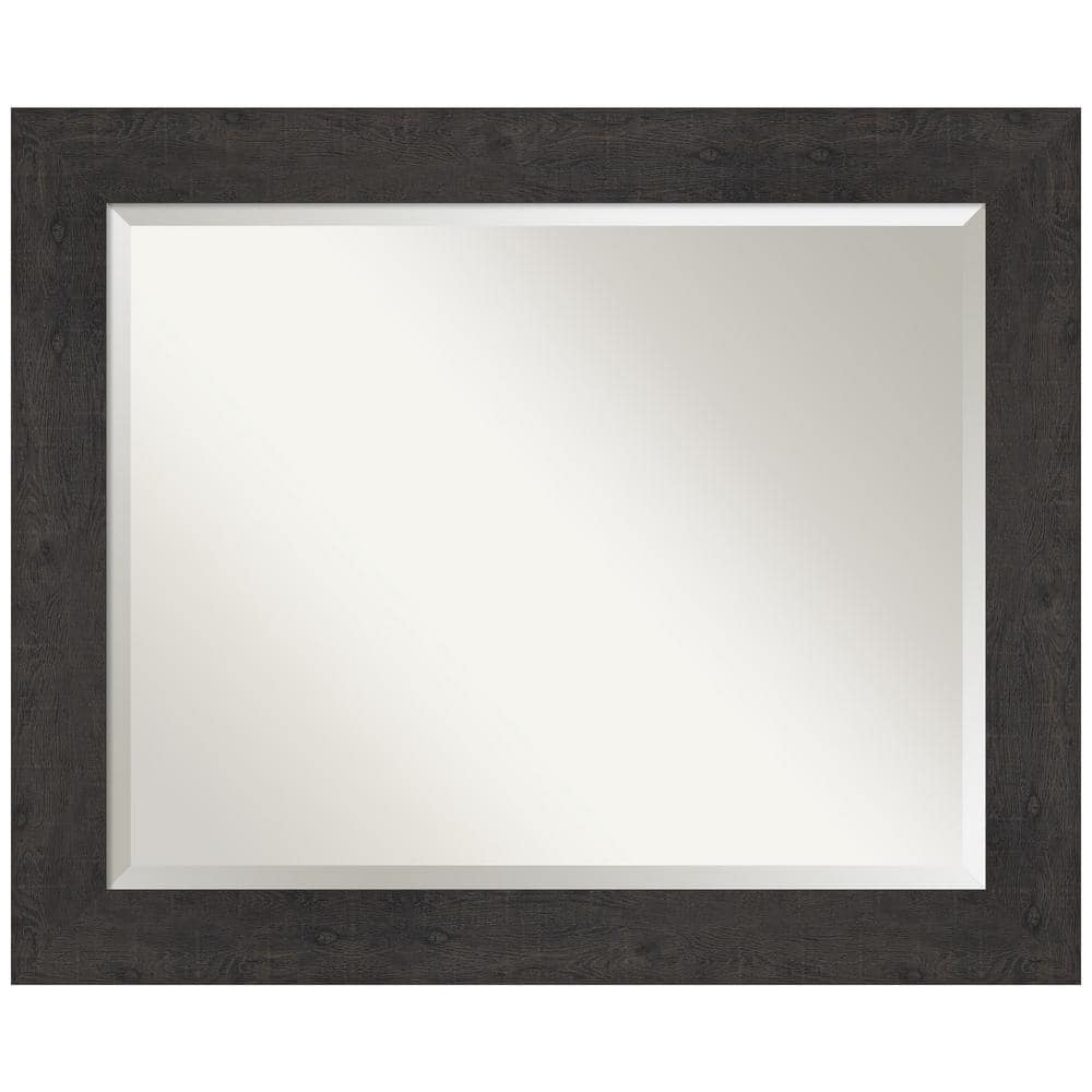 Rustic Plank Espresso Rectangular Wood Bathroom Vanity Mirror
