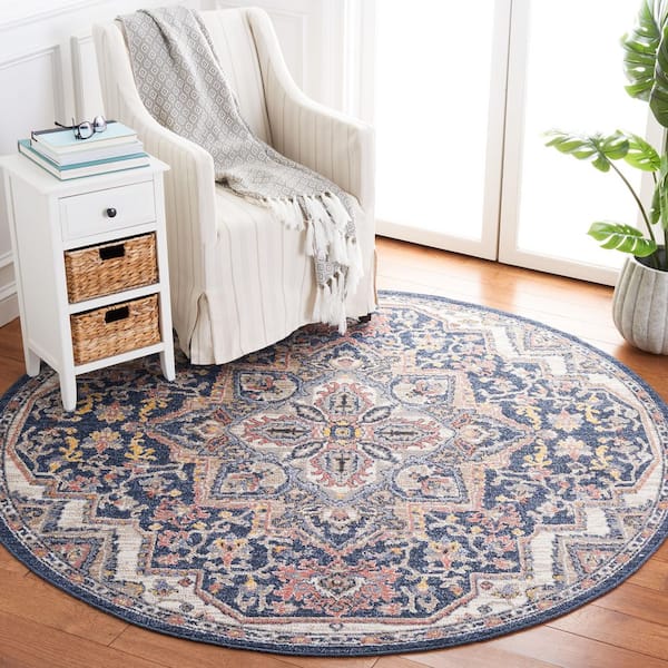 Astoria 7 ft. x 7 ft. Blue/Beige Multi Color Medallion Round Area Rug