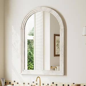 24 in. W x 36 in. H Arched Wooden Pale Taupe Framed Wall Vanity Mirror Bathroom Mirror