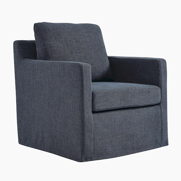 Serene Fabric Slipcovered Swivel Armchair in Slate Blue