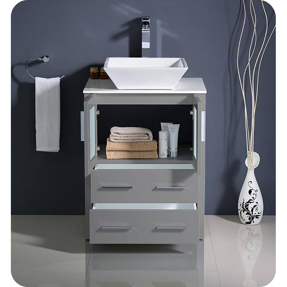 Torino 24" Gray Engineered Wood Modern Freestanding Vanity Cabinet