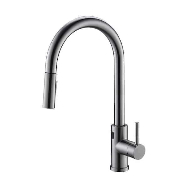 Flynama Single Hole Single-Handle Pull-Down Sprayer Kitchen Faucet with Touch Sensor in Brushed Nickel