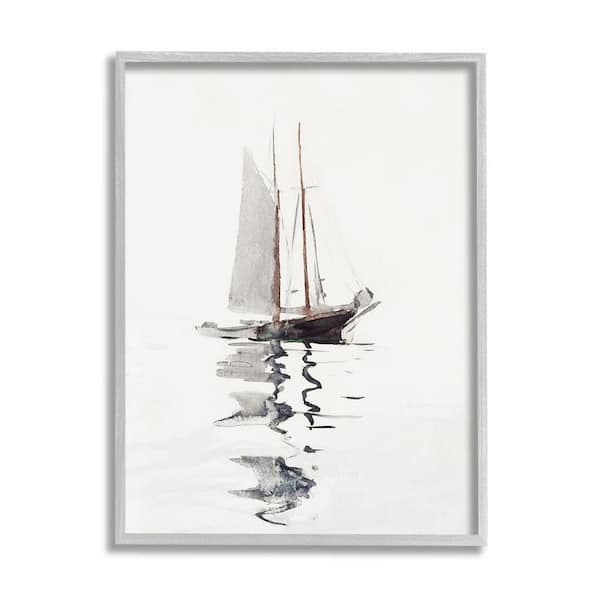 The Stupell Home Decor Collection Tranquil Sailboat Vessel Floating Lone Ocean Reflection by Lettered and Lined Framed Nature Art Print 14 in. x 11 in.