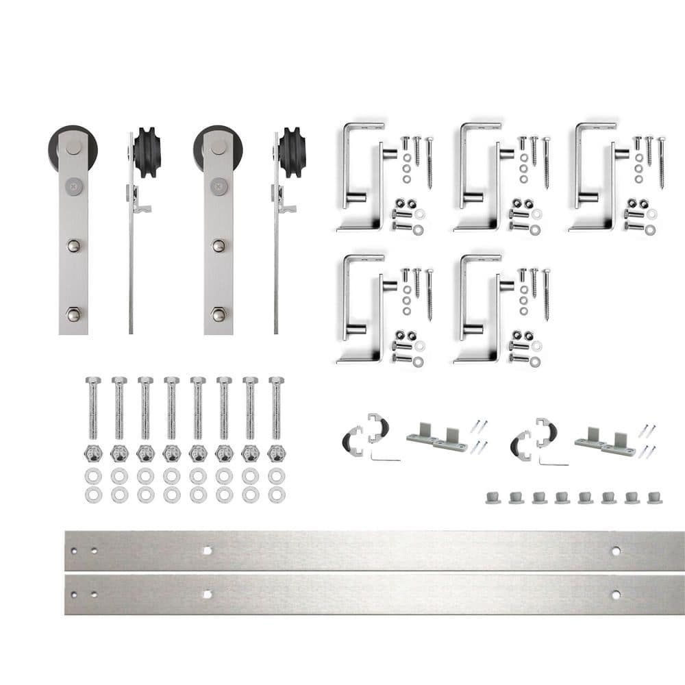7 ft./84 in. Brushed Nickel Double Track Bypass U-Shape Sliding Barn Door Hardware Kit - Straight Design Roller price history on PriceWatchPro