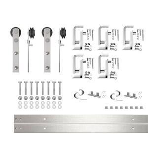 7 ft./84 in. Brushed Nickel Double Track Bypass U-Shape Sliding Barn Door Hardware Kit - Straight Design Roller