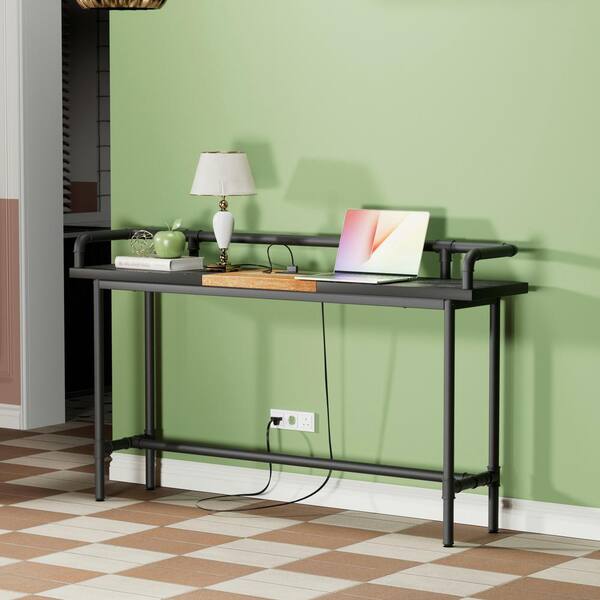 VECELO Couch Side & Console Table with 2 Outlets & 2 USB Ports