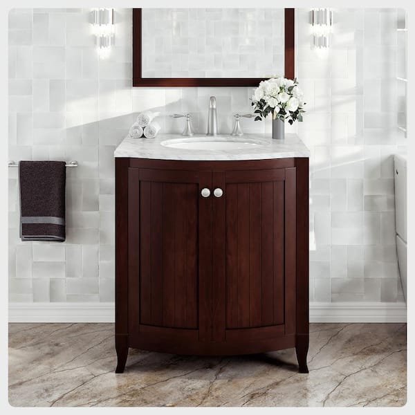 Eviva Odessa Zinx 30 in. W x 22 in. D x 34 in. H Single Bath Vanity in Teak with White Carrera Marble Top with White Sink
