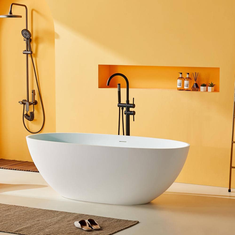 65" White Acrylic Freestanding Soaking Bathtub with Drain