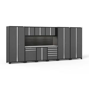 Pro Series 192 in. W x 84.75 in. H x 24 in. D 18-Gauge Steel Garage Cabinet Set in Gray (10-Piece)