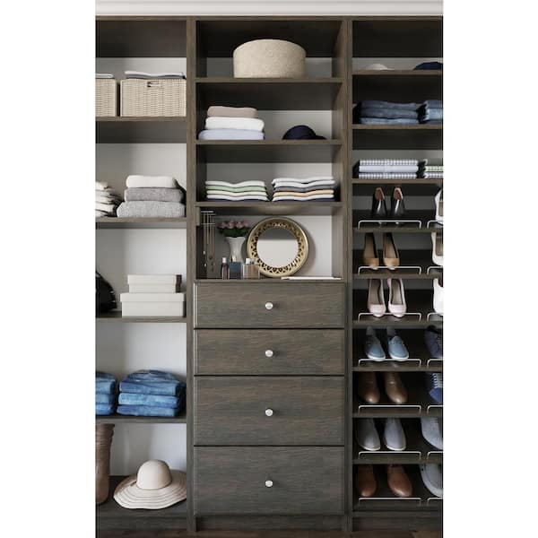 14 in. W D x 25.375 in. W x 84 in. H Bistro Drawer and Shelving Tower Wood Closet System