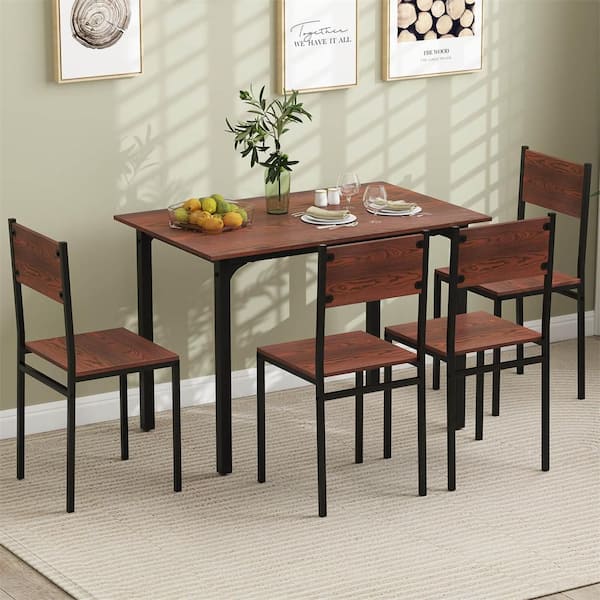 5-Piece Rectangle Dark Brown Wood Top Dining Room Set Seats 4