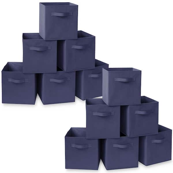 Casafield Navy Blue 11 in. x 11 in. Fabric Collapsible Cubes Decorative Basket Storage Bins-Set of 12