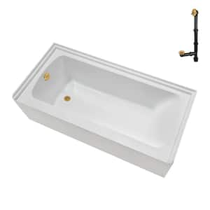 66 in. x 32 in. Soaking Acrylic Alcove Bathtub with Left Drain in Glossy White, External Drain in Brushed Gold