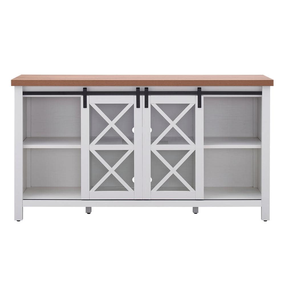 Clementine 58" White and Golden Oak Modern Farmhouse TV Stand