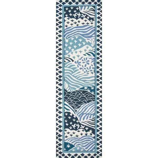 Momeni Under A Loggia Windsor Park Blue 2 ft. 3 in. x 8 ft. Indoor Outdoor Runner Rug