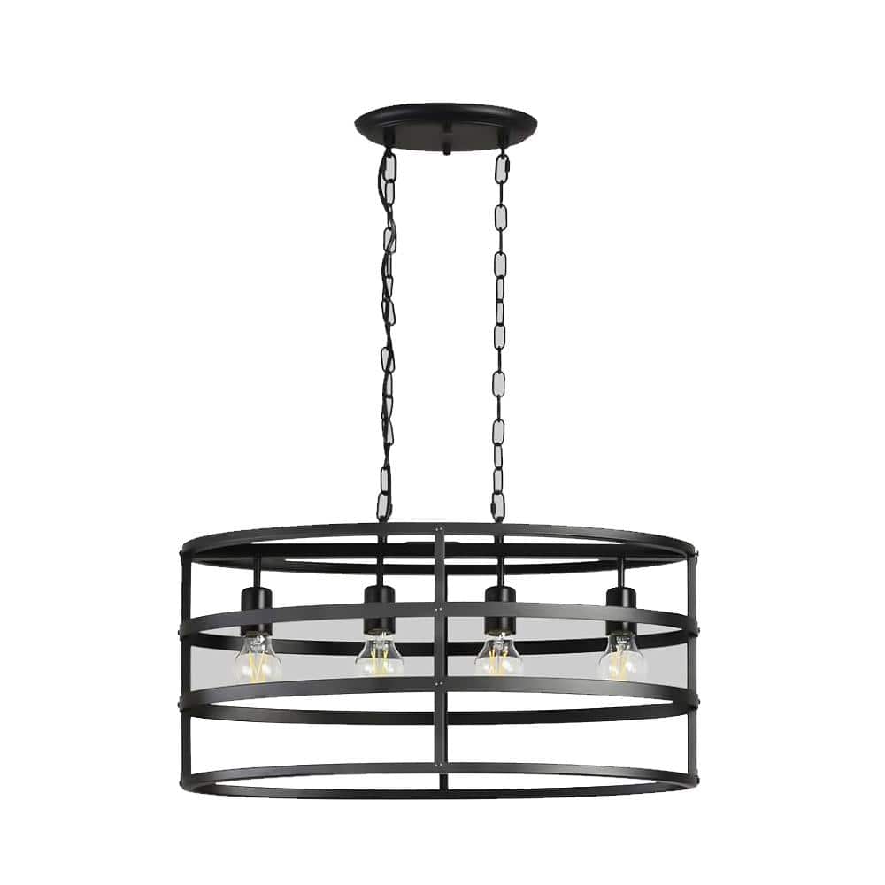 Depuley 4Light Black Industrial Chandelier, Kitchen Island Cage Pendant Light FND10060B4BK