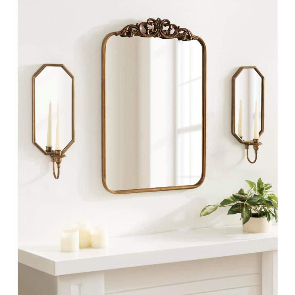 Gold Antique Mirrored Wall Sconce with Candlestick Holder