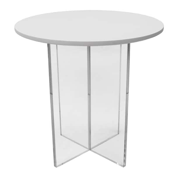 Leisuremod Valore Series Modern Side Table with 20" Round MDF Top and Sturdy Acrylic Cross Base in White
