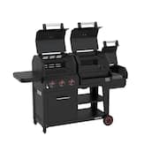 Oakford 1150 Pro 3-Burner Propane Combo Grill and Offset Charcoal Smoker in Black