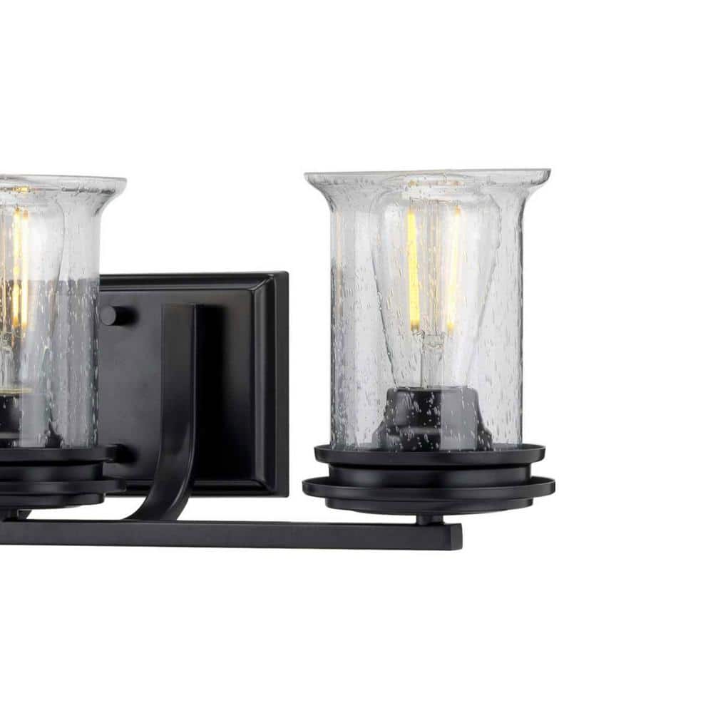 Winslett Matte Black 3-Light Bath Fixture with Seeded Glass
