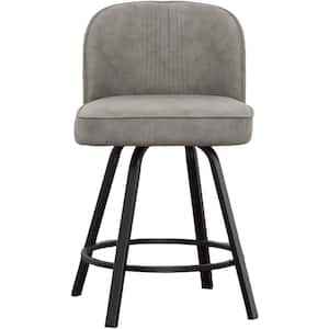 Anaheim 24 in. Gray Upholstered Black Metal Swivel Counter Height Bar Chair