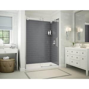 Utile Metro 32 in. x 60 in. x 83.5 in. Right Drain Alcove Shower Kit in Thunder Grey with Chrome Shower Door