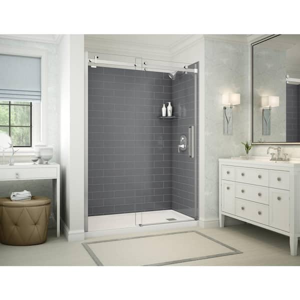 MAAX Utile Metro 32 in. x 60 in. x 83.5 in. Right Drain Alcove Shower Kit in Thunder Grey with Chrome Shower Door