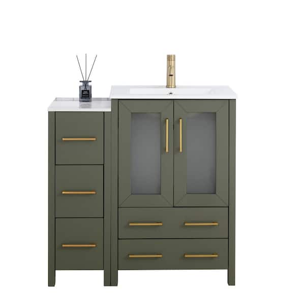 Vanity Art 36 in. W x 18.1 in. D x 35.8 in. H Single Basin Vintage Green Bath Vanity with White Ceramic Top and Mirror