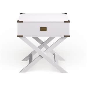 Saratt 24 in. White Rectangle Wood End Table with 1-Drawer