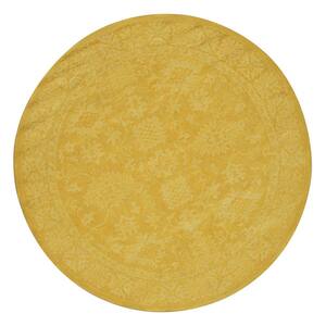 Yellow Hand-Tufted Wool Traditional Overdyed Rug, 8' Round, Area Rug