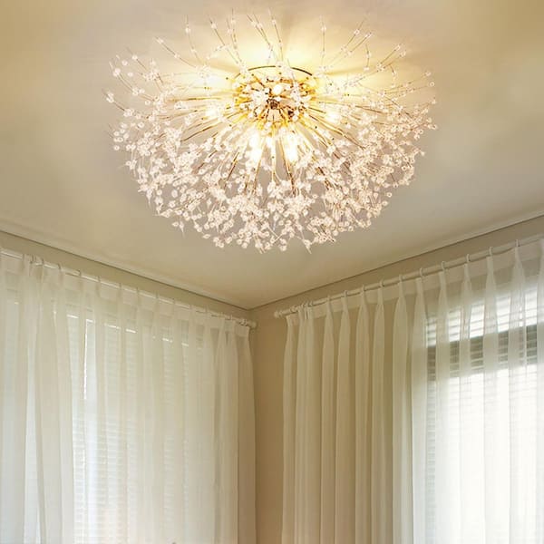 Flush Mounted 8-Light Chrome Chandelier Pendant Lighting 3 Color Temperature