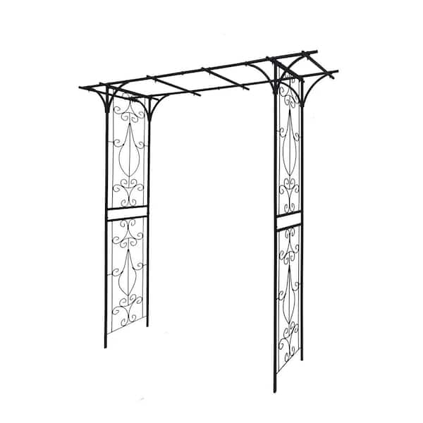 Jushua 81.1 in. x 80.3 in. Metal Garden Arch Arbor, Climbing Plants Support, Outdoor Party Events Archway, Black