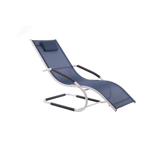 Vivere Matte White Aluminum Outdoor Lounge Chair in Navy Sling