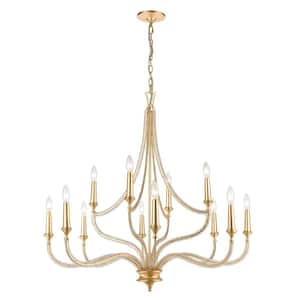 Impression 38 in. W 12-Light Parisian Gold Leaf Chandelier with No Shades