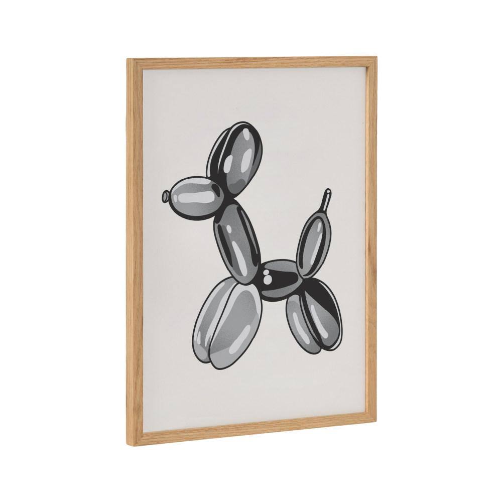 Modern Black Balloon Dog Print in Natural Oak Frame