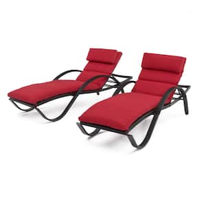 Deco Wicker Outdoor Chaise Lounge with Sunbrella Sunset Red Cushions (2 pack)