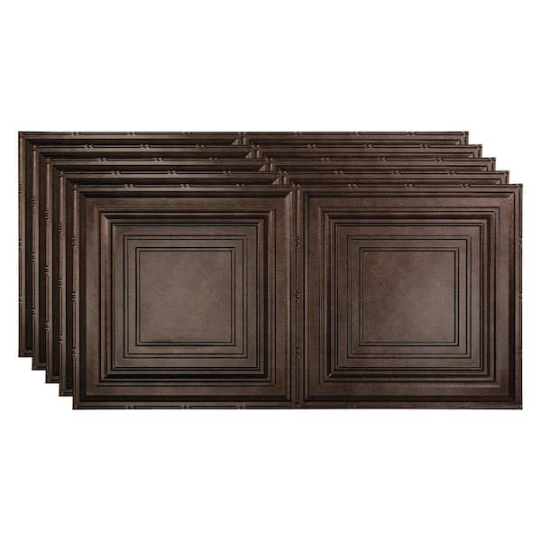 Fasade Traditional #3 2 ft. x 4 ft. Glue Up Vinyl Ceiling Tile in Smoked Pewter (40 sq. ft.)
